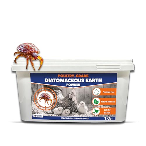 ASHBROOK Poultry Grade DE Powder 1KG - Feed Grade Diatomaceous Earth from Natural Sources for Pest & Mite Control - Lice & Red Mite Powder for Chickens Chicken Mite Powder & Chicken Dust Bath Powder