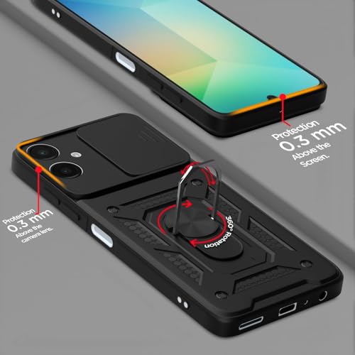 Image of Luxe Back Cover for Samsung Galaxy A06 5G / Samsung Galaxy F06 5G / Samsung Galaxy M06 5G | D10 Tough Armor Case | Sliding Camera Shield | 360 Protection | Kickstand Ring Holder | Military-Grade