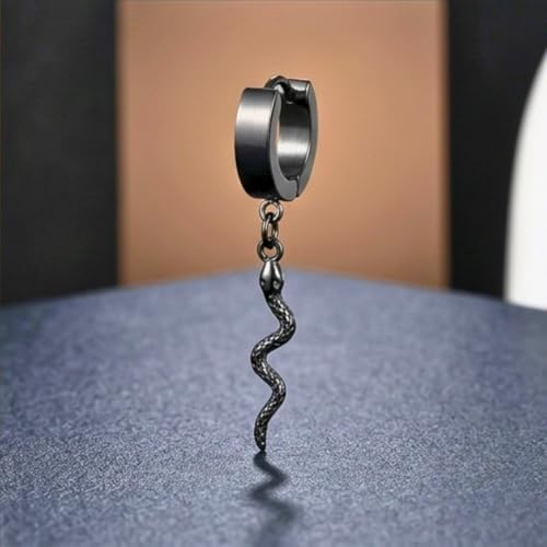 Image of THE MEN THING SNAKLET BLACK - Titanium Steel Hoop Earrings for Men & Boys