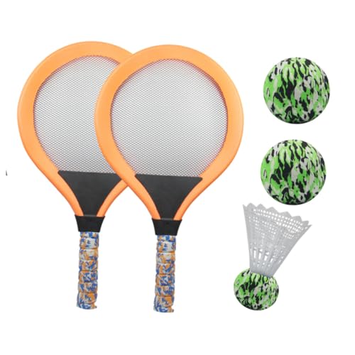 Yardwe 2Sets Outdoor Tennis Racket Set Lightweight Beach Tennis Rackets for Parent Activities Includes Orange Round Oval Rackets for Beginners and Kindergarten