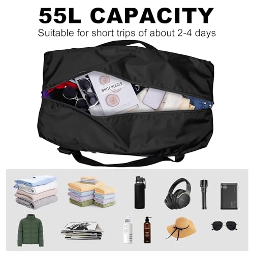 Image of HOLYLUCK Foldable Travel Duffel Bag For Women & Men Luggage Great for Gym, A-Black-55L, 55L