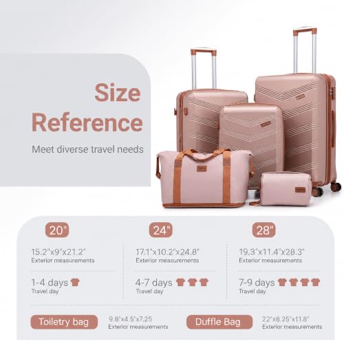 Image of CONCEPTEN Expandable Hardshell Luggage Set 5 Piece, 22x14x9 Airline Approved Carry On, 20 /24 /28 inch Suitcase Set with TSA Lock, Spinner Wheels, ABS+PC (Champagne Gold)