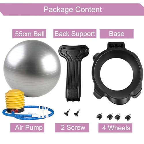 Generisch Yoga Ball Silla de oficina con base y soporte para la espalda, pelota de estabilidad de equilibrio para una mejor postura y comodidad