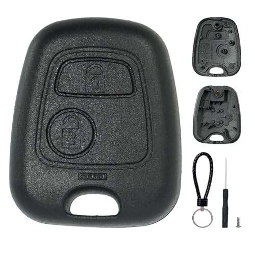 SUPALAND Guscio Chiave di Ricambio a 2 Tasti Per Telecomando Auto Senza Lama Per Citroen C1 C2 C3 C4 C5 Peugeot 106 107 206 207 208 307 407 806 Con 1 Cacciavite, 1 Catena portachiavi, 1 vite.