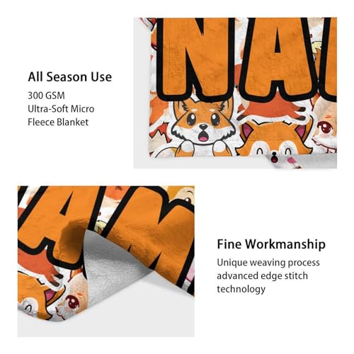 Mercuryelf Custom Fox Throw Blanket - Orange Soft Fuzzy Throws Gift for Girls Boys - 40x50 Inches Small Cute Blankets for Travel, Office