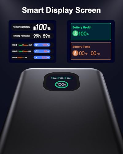 140W Power Bank, 25000mAh Laptop Portable Charger with Smart Digital Display, PD3.1 Fast Charging Battery Pack for MacBook Dell XPS iPad Tablet Steam Deck iPhone 17-12 Series Samsung Switch and More - Image 6
