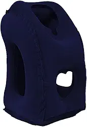 Almofada Viagem Inflável Travesseiro Descanso Dormir Suporte Cabeça Pescoço (Azul)