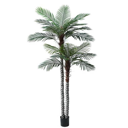 Nafresh 8ft Tall UV Resistant Faux Palm Tree, 96in Artificial Palm Tree Indoor Outdoor, Fake Tree...