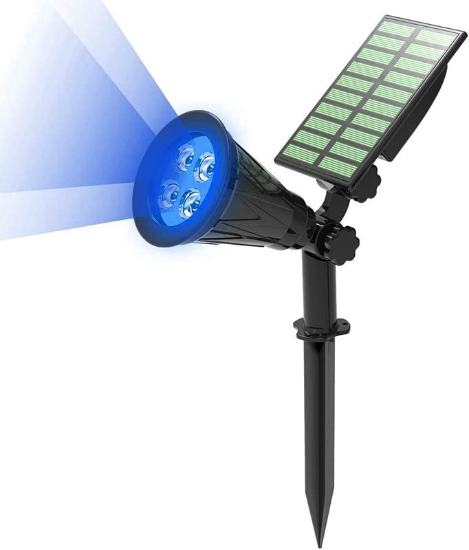 zhonghua Solar Landscape Lights, 4 LED Solar Spotlights 2 in 1 Waterproof Security Light Solar Lights Outdoor for Tree,Patio,Yard (Blue)