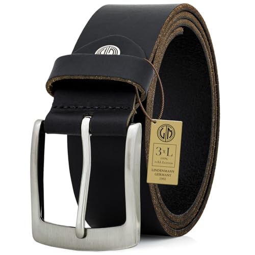 Lindenmann lederen herenriem 40 mm breed, herenriem vol rundleer zwart, zwart, Bundweite 95 cm Gesamtlänge 110 cm W 37.4 L