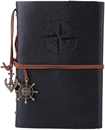 Leather Journal, Classic Embossed Spiral Bound Refillable Notebook, 160 Blank Paper and Retro Pendants for Women Men Travel Journal Gifts A6 Blue