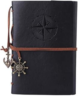 Leather Journal Notebook, MALEDEN Refillable Spiral Daily Notepad Classic Embossed Travel Journal Diary with Blank Pages and Retro Pendants (Black)