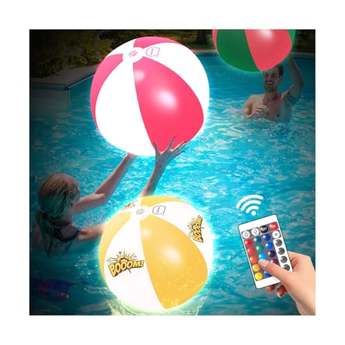 Image of 6 Pack 16 inch Light Up Beach Ball Pool Toys - 16 Lighting and 4 Modes LED Beach Ball with Remote Control,Suitable for Pool Game Summer Pool Party,Outdoor Family Games (Red Green Orange Each 2 Pc)