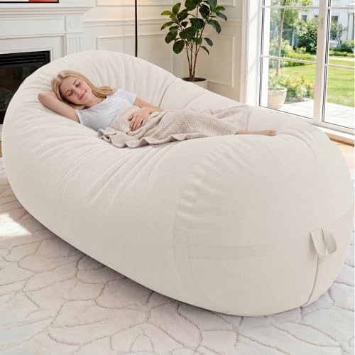 Image of 6FT Bean Bag Chair 6'Giant Bean Bag Chairs with Adults, Large Beanbag Chair | Bean bag Lounger with Machine Washable Cover Fine Corduroy Fabric, Comfy Chairs for Living Room Bedroom Dorm, Beige