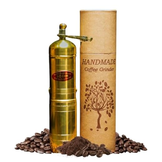 7" Handmade Manual Brass Coffee Mill Grinder Sozen, Adjustable Portable Stainless Steel Conical Burr Coffee Mill, Portable Hand Crank Coffee Grinder, Turkish Coffee Grinder
