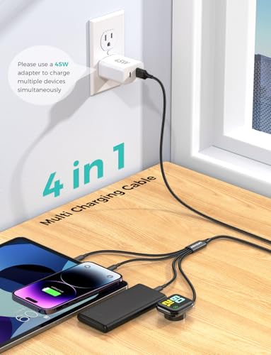 Image of 2Pack Multi Charging Cable for Apple Watch Charger 4 in 1 Travel Essentials RV Camping Essentials USB C /L /Micro Compatible with iWatch Series 11-1 /iPhone 17 /16 /15 /Android Airplane Gadgets-4FT /Black