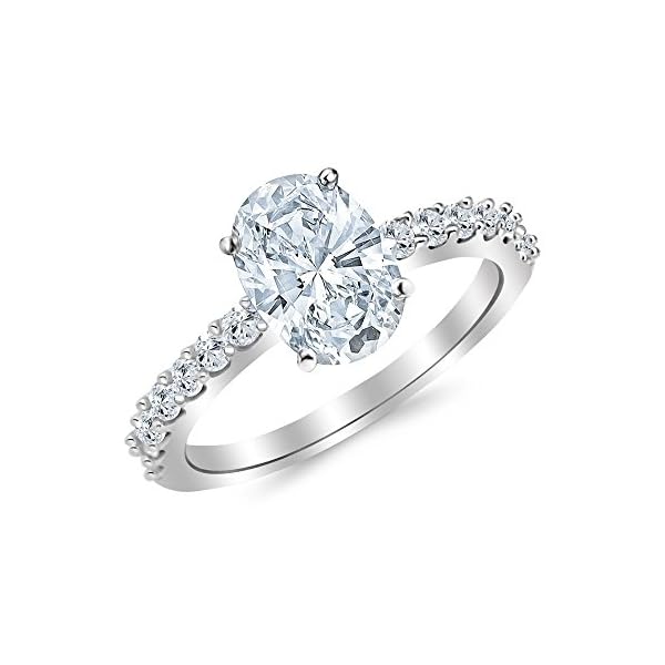 14K White Gold 1.5 Carat LAB GROWN IGI CERTIFIED DIAMOND Classic Prong Set Oval Cut Diamond Engagement Ring (E-F Color VS2-SI1 Clarity 1 Ct Center)