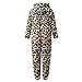 Women Flannel Pajamas Fashion Leopard Print Color Block One Piece Homewear Sherpa Fleece Zip Up Hooded Jumpsuit Pjs