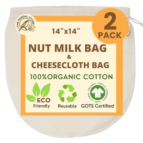 XXL 14'x14' Nut Milk Bag - 100% Organic Unbleached Cotton Easy To Clean Nut Milk Strainer/Cheesecloth Bags, Reusable for Straining Oat Milk, Almond Milk, Cheese making, Celery Juice