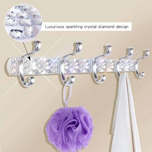 Gufonkod 5 HOOKS DIAMOND Bling Coat Rack Wall Mount, Sparkle Silver Gem Diamond Wall Mounted Suitable For Key Hat Towel Purse Robes thumb #2