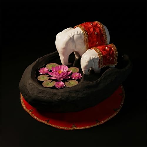 Image of Greymode Yaanai Uruli (White Elephant with Mother & Baby Love) Resembles a Strong Family Bond | Perfect for Home Decor (Divya Kshetram (Uruli + Vasthram + Shuddha peetam))