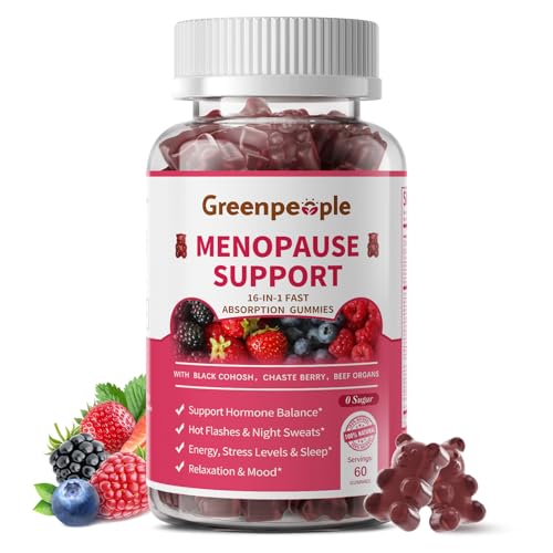 GREENPEOPLE Menopause Supplements for Women Gummies - 16-in-1 Dual Action Menopause Relief W/Black Cohosh, Vitex, Beef Organs for Hormone Balance, Hot Flashes, Night Sweats & Mood, Sugar-Free 60 CT