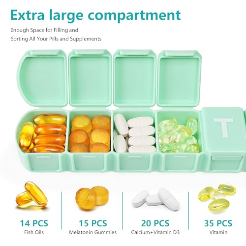 Image of Extra Large Weekly Pill Box Organizer 7 Day, MOLN HYMY 1 Week Jumbo Pill Dispenser Case One Time a Day, Daily Med Container to Hold Vitamin and Supplement (Green)