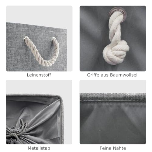 Mangata Zusammenklappbare, verdickte Aufbewahrungsbox aus Leinen mit Seilgriffen (Grau, Jumbo)