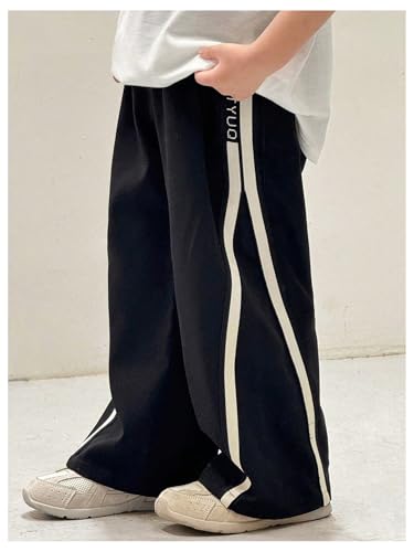SHENHE Boy's Wide Leg Track Pants Elastic Waist Striped Athletic Casual Preppy Pants Trousers2