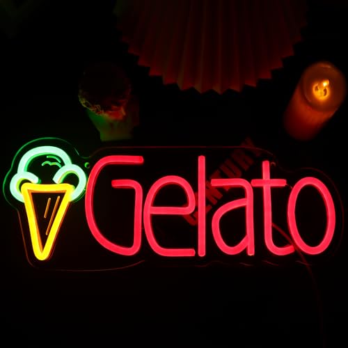 Image of Gelato Neon Sign for Wall Decor, Italian Ice Cream Neon Light with Dimmer Switch for Business, USB Power LED Sign Lights for Home Bar Store, LED Neon Sign Wall Art Neon Light for Beer Pub(Gelato)