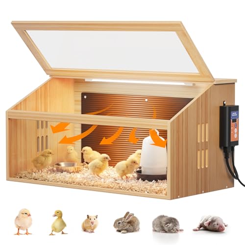 Brooder Box for Chicks Wooden, Chicken Brooder House with Thermostat & Heating Plate,All-in-One Chicken Brooder House w/Poultry Waterer, Adjustable Temp,Holds 30 Chicks Ducks Quails, 31.5"×15.7"×15.7"