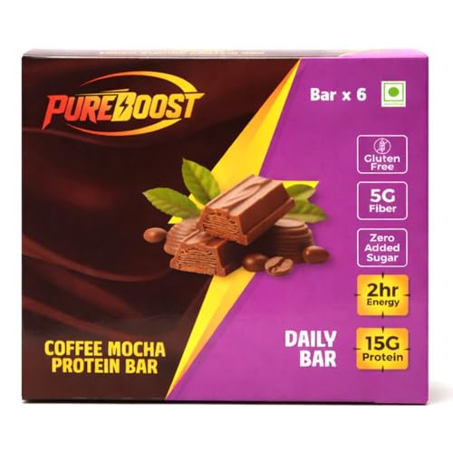 Image of Coffee Mocha Protein Bar |15g Protein Energy Bar | Gluten Free High Fiber Healthy Snack | Zero Added Sugar Nutrition Bar | Pre & Post Workout Gym -50g (Pack of 6)