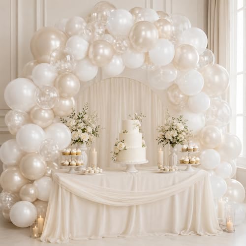 Image of Pearl Balloons, 60Pcs Pearl White Balloons, 12 Inch Latex Double Stuff Pearl White Balloons for Wedding Bridal Shower Baby Shower Wedding Anniversary Engagement Neutral Birthday Party Decorations