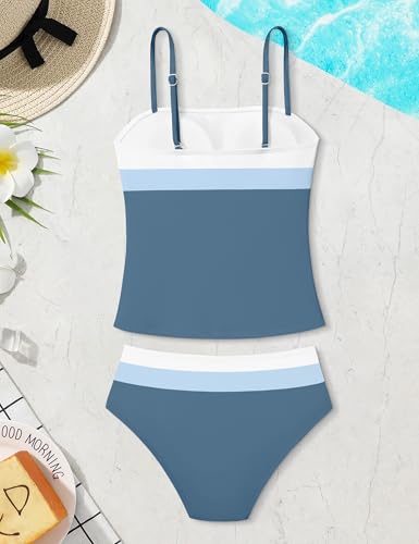 Image of NAPU Girls Swimsuit Color Block Tankini Swimsuit Quick Dry 2 Piece Bathing Suit for Girls 9-16 Years Teens Swimwear Summer