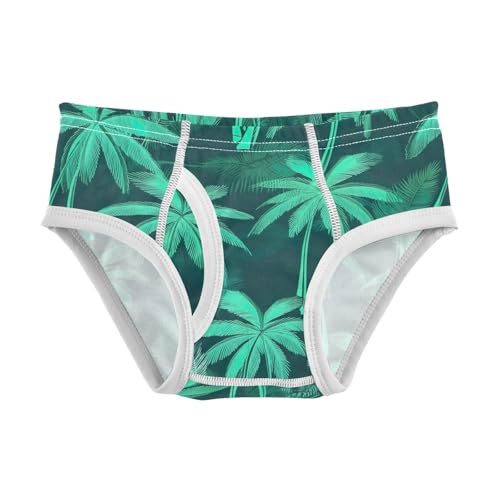 CHIFIGNO Boys' Cotton Briefs Breathable Underwear Soft Underwear Briefs for Little Boys, Green Tropical Palm Trees