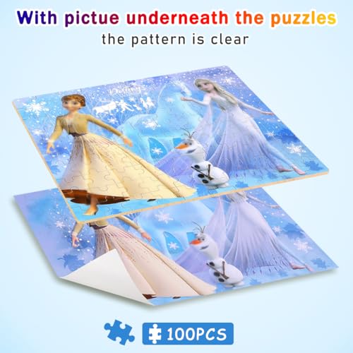 Wieewg WE-FE01-100 Puzzles For Kids Ages 4-8,Kids Puzzles In A Metal Box,Winter Anna And Elsa Princess Puzzles,Children Boys Girls Learning Educational Puzzles Packed In Tin Box,100 Pieces thumb #2