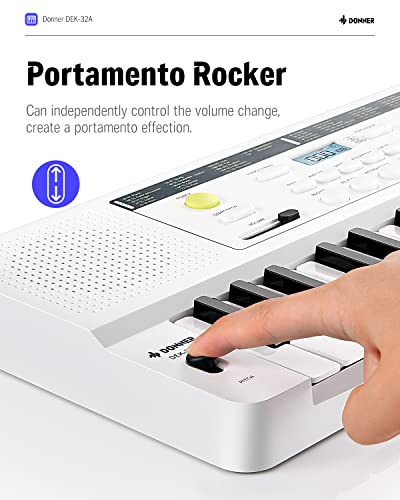 Image of Donner 32 Key Keyboard Piano, DEK-32A Mini Electric Keyboard for Beginners, Small Portable Electric Piano with LED Light Keyboard Teaching Mode, White