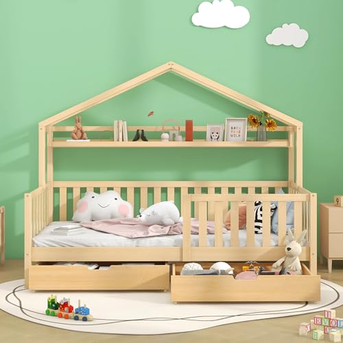 Cama casa 90x200 cm naturaleza para un descanso infantil feliz y seguro 2