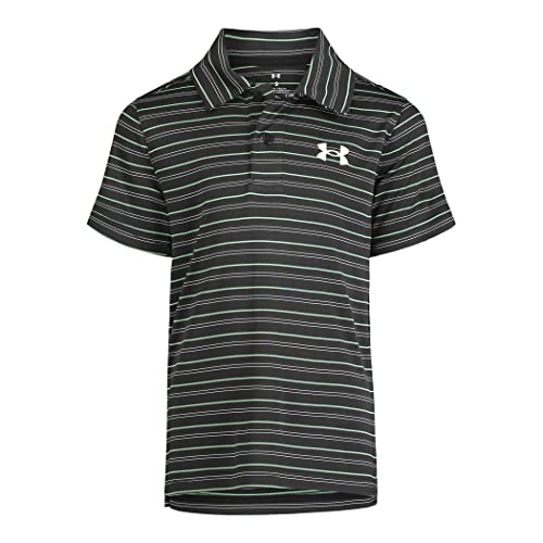 Under Armour Boys' Short Sleeve Ua Match Polo Collared Shirt, Chest Logo, Soft & Comfortable, Black Stripe, 4 #TOP4