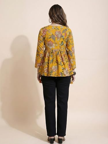 Image of Youthnic Women's Poly Rayon Printed Alia Cut Peplum Top | Top for Office | Women's Tunics | Short Kurti Women| Regular Fit