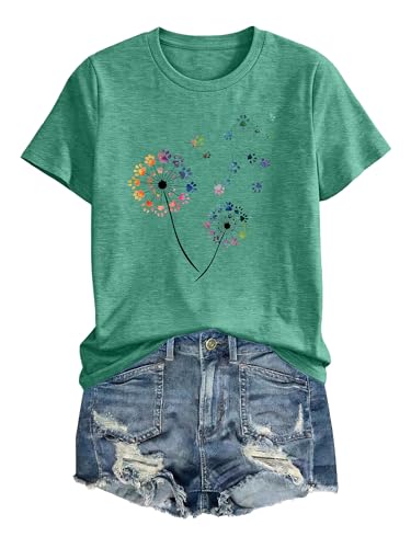 Image of Anbech Womens Dandelion Graphic T-Shirts Teen Girls Cute Sunflower Print Casual Tee Tops