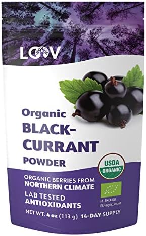LOOV Organic Blackcurrant Powder, Made from 100% Whole Blackcurrants, Freeze-Dried and Powdered Organic Blackcurrants, 4 Ounces, 14-Day Supply, Grown in Northern Europe, No Added Sugar