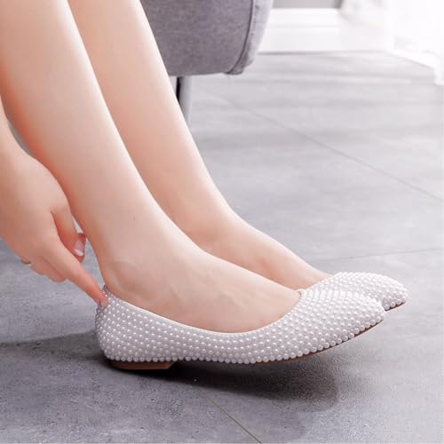 Women's Elegant Pointed Pearl Bridesmaids Shoes Ballet Flats3