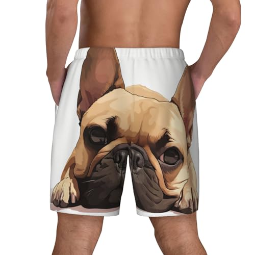 Animal Dog French Bulldog Mens Double Polyester Swimsuit Trunks Swim Shorts with Compression Liner and Patch Pocket.4