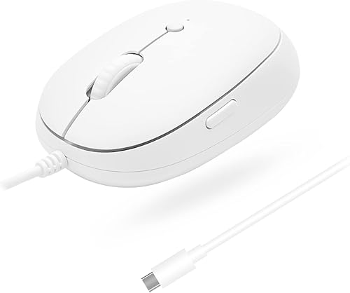 Macally Mouse USB C para Mac con botón trasero, limpio y simple, mouse con cable para Mac y PC, mouse tipo C Plug and Play para MacBook ProAir con 4