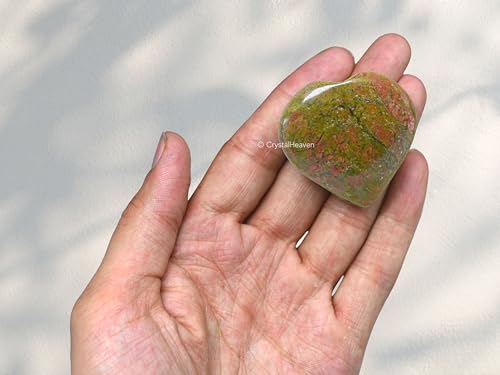 Image of Unakite Crystal Heart Palm Pebbles Stones for Anxiety Stress Relief Massage - AAA Grade Original Healing Gemstone Agate Heart Palm Stone for Yoga Meditation Spiritual
