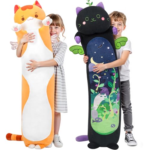 Mewaii Carino Gatto in Peluche Cuscino lungo Cuscino Animale Bambola Giocattoli Kawaii Soffici Comfort Cuscino in Peluche per Regalo per Bambini dai 3 anni e oltre(50 cm, Gatto Arancione)