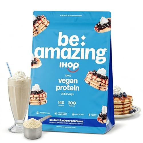 BE AMAZING Vegan Protein Powder IHOP Double Blueberry Pancakes 20g Plant Based Pea Protein Prebiotic Fiber Low Carb Dairy Free Gluten Free Soy Free No Added Sugar 25 Servings