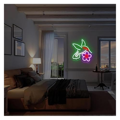 Panneau néon colibri lumière variable contre les murs tristes