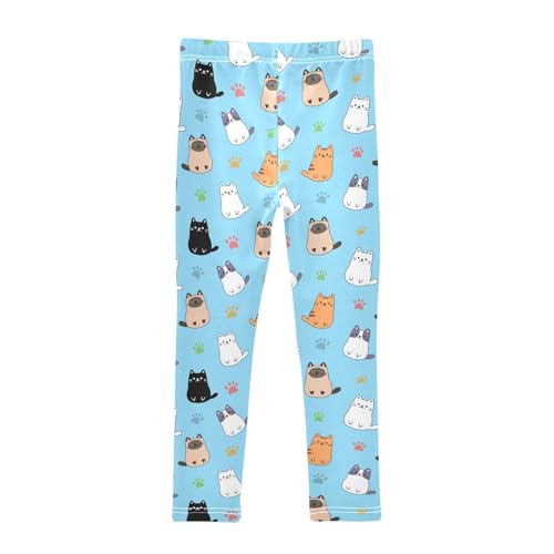 Cute Cartoon Simple Cats Blue Girls Leggings Soft Comfortable Athletic Leggings Dancing Pants for 4-10 Years2